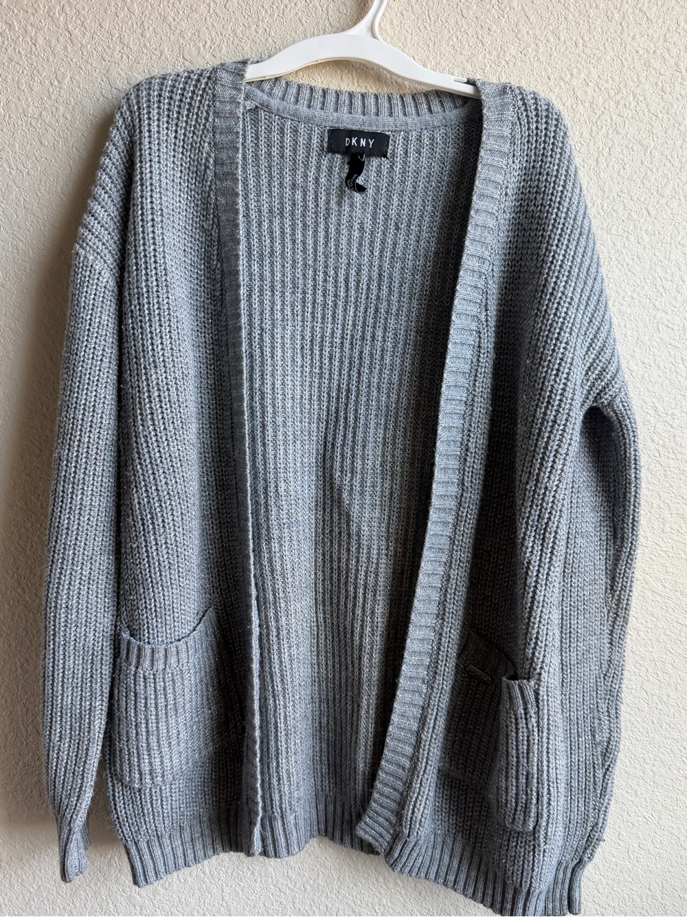 DKNY Light Gray Ribbed Open-Front Pocket Cardigan *for tween girls